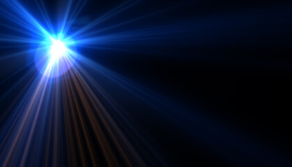 Obraz premium Blue digital lens flare in black background horizontal frame warm