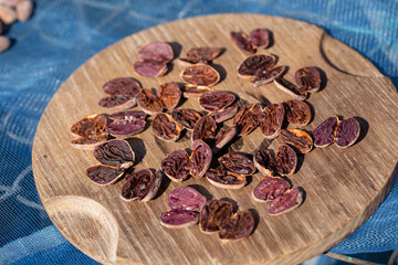 Cacao beans cut test which is of a brown color.