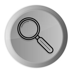 Magnifying glass icon metal silver round button metallic design circle isolated on white background black and white concept illustration