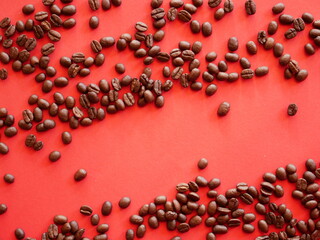 coffee beans on red background