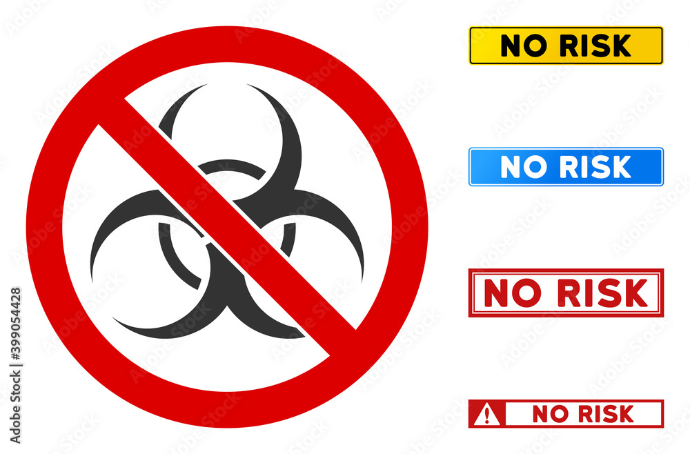Poster no biohazard sign with badges in rectangular frames. illustration style is a flat iconic symbol insi