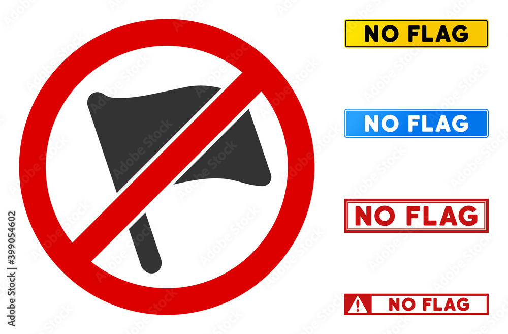 Poster no flag sign with texts in rectangular frames. illustration style is a flat iconic symbol inside red