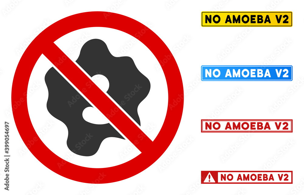 Poster no amoeba sign with messages in rectangle frames. illustration style is a flat iconic symbol inside 