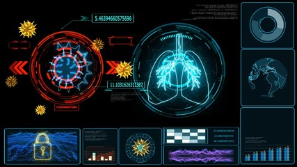 Futuristic technology research and digital processing data information with graph of COVID 19 virus come back and mutation many country was lock down - Powered by Adobe