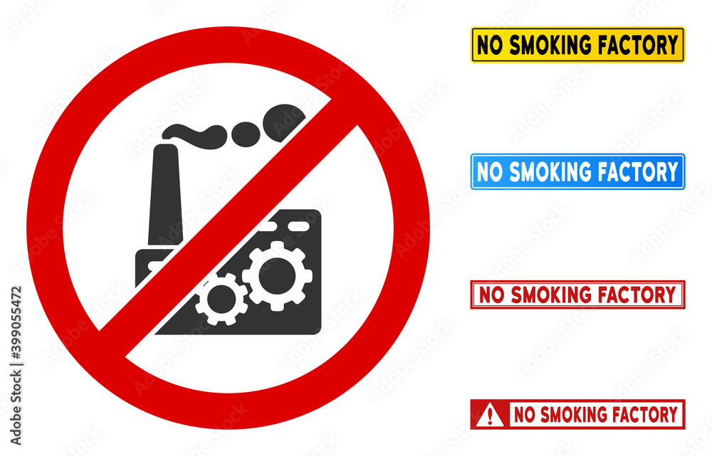 Poster no smoking factory sign with texts in rectangle frames. illustration style is a flat iconic symbol i