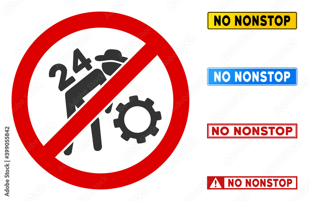 Poster no nonstop service sign with texts in rectangular frames. illustration style is a flat iconic symbol