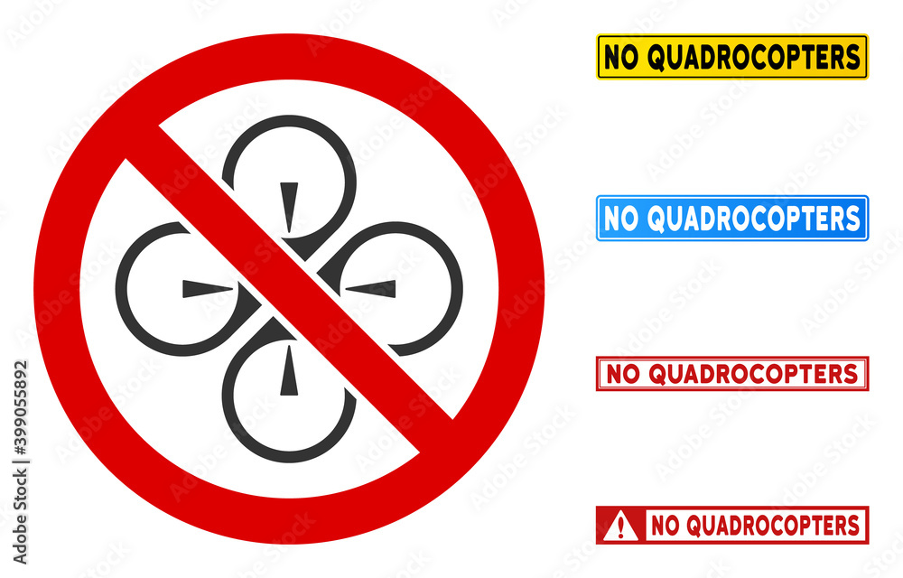 Poster no quadrocopter sign with words in rectangular frames. illustration style is a flat iconic symbol in