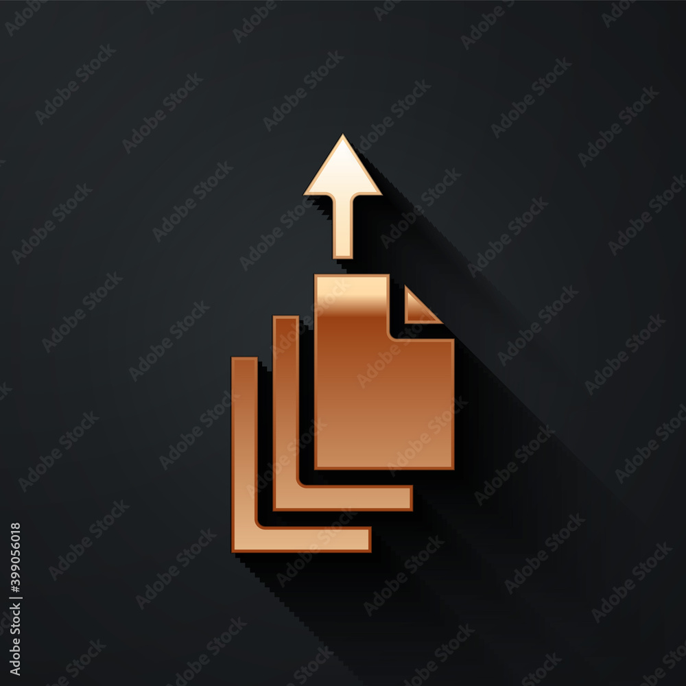 Poster gold data export icon isolated on black background. long shadow style. vector.