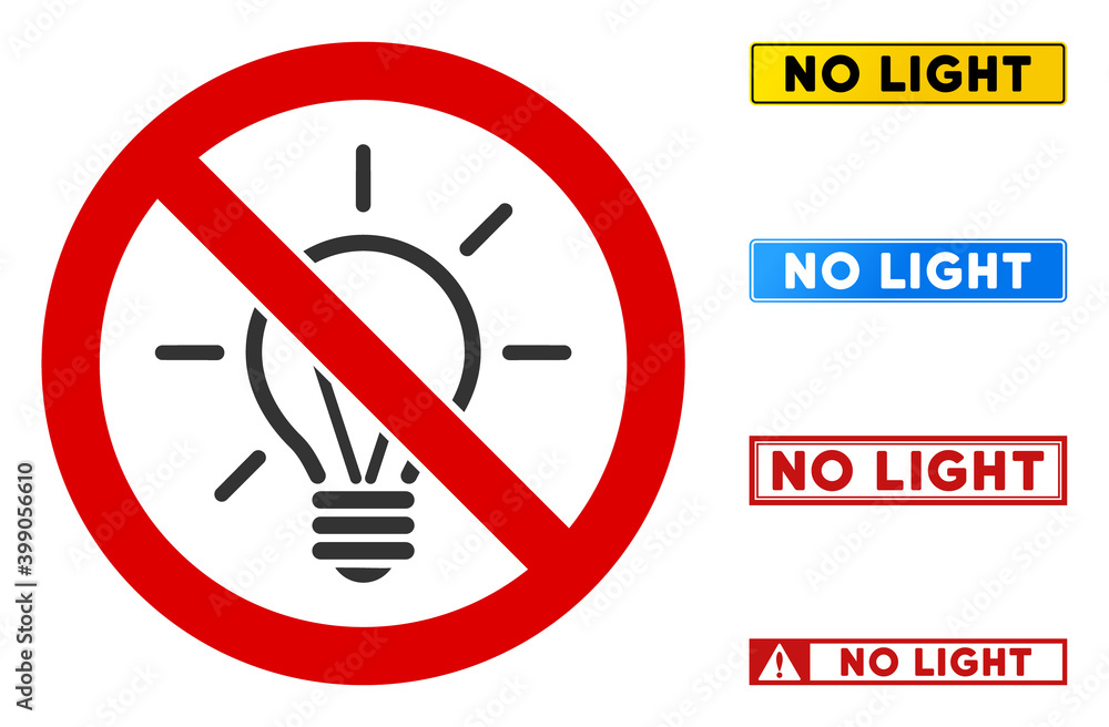 Aufkleber no shining lamp sign with badges in rectangular frames. illustration style is a flat iconic symbol i
