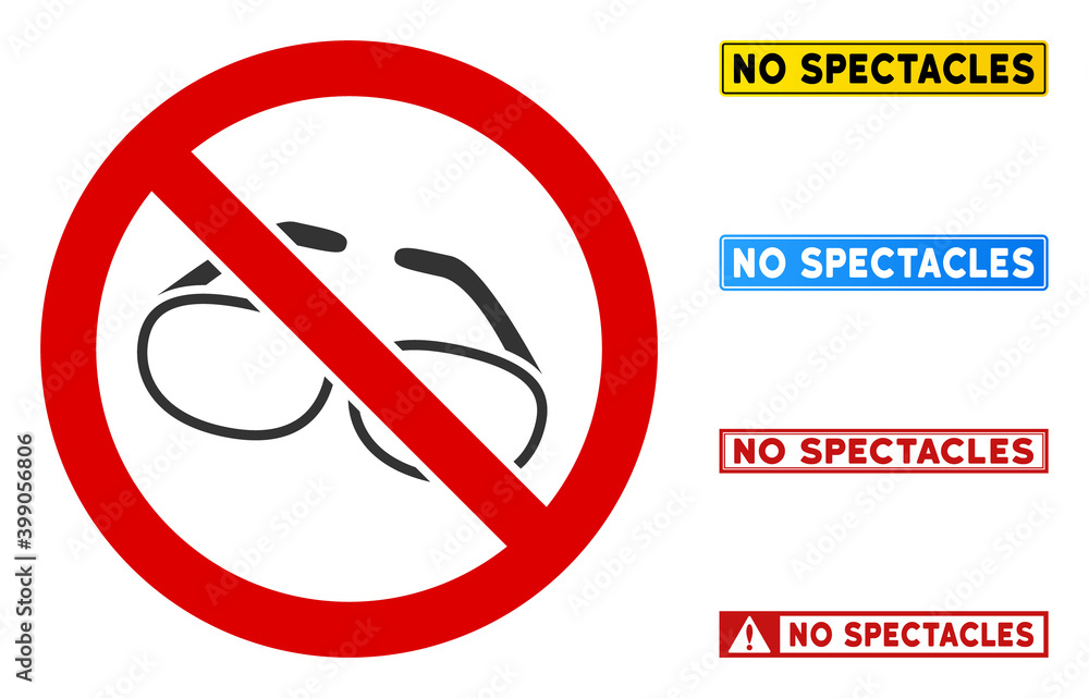 Aufkleber no spectacles sign with words in rectangle frames. illustration style is a flat iconic symbol inside