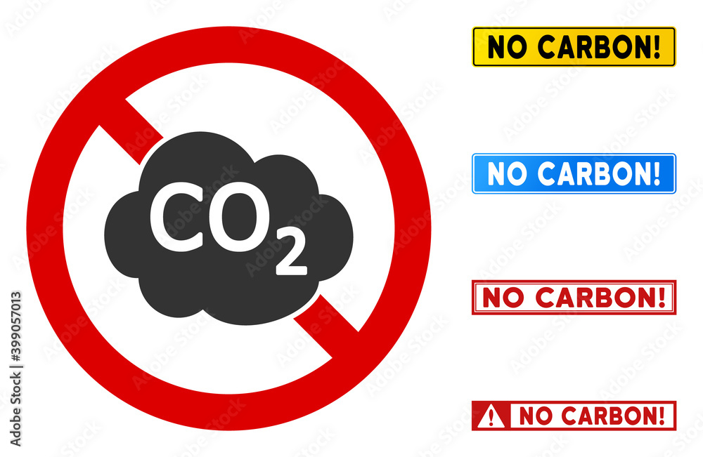 Poster no co2 pollution sign with titles in rectangular frames. illustration style is a flat iconic symbol 