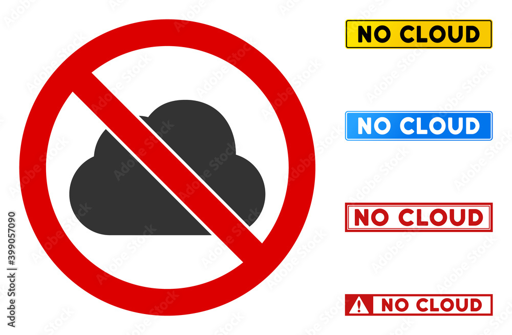 Poster no cloud sign with words in rectangle frames. illustration style is a flat iconic symbol inside red 