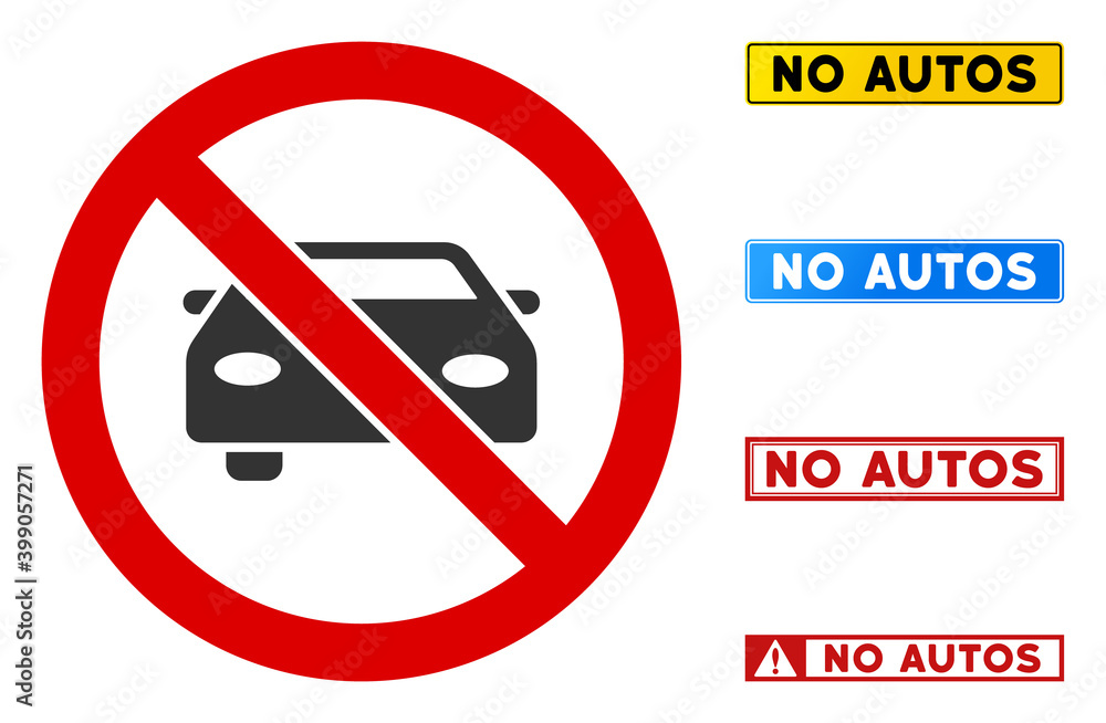 Poster no automobile sign with captions in rectangle frames. illustration style is a flat iconic symbol ins
