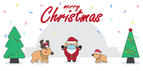 Merry Christmas abstract background with a cute Santa Claus and Reindeer cartoon character, Vector background.	