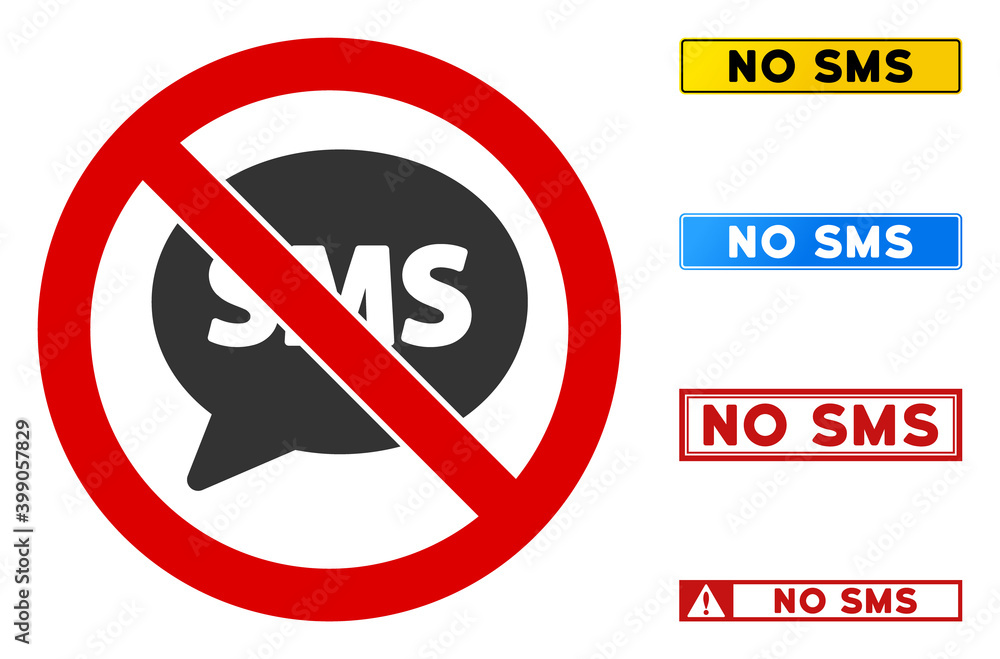 Poster no sms sign with captions in rectangle frames. illustration style is a flat iconic symbol inside red