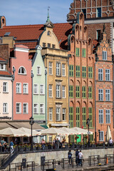 Fototapeta premium : Gdansk, Old Town - historic tenement houses with gables on the banks of the River Motlawa, Poland