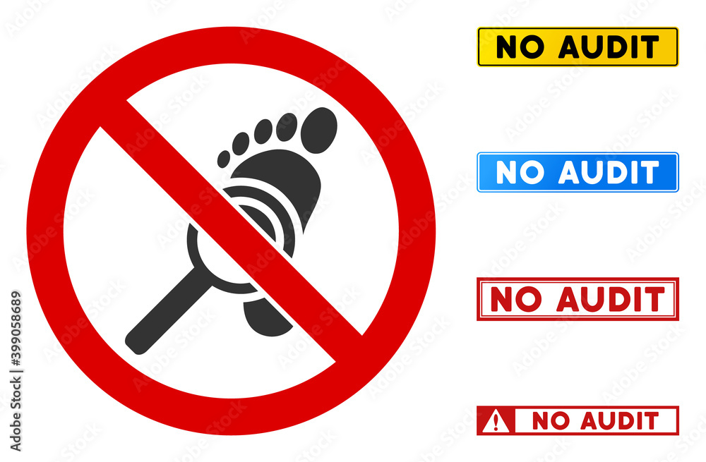 Poster no footprint audit sign with captions in rectangular frames. illustration style is a flat iconic sym