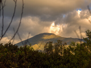 Landscape photography of a mountain at sunset near the colonial town of Villa de Leyva, in the central Andean mountains of Colombia.