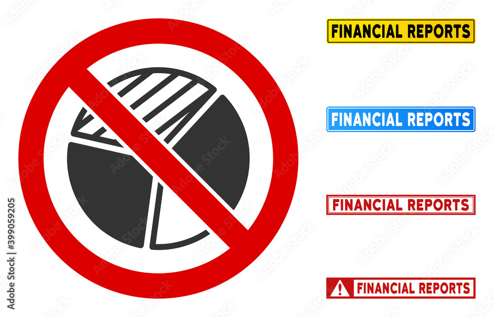 Poster no pie chart sign with captions in rectangular frames. illustration style is a flat iconic symbol in