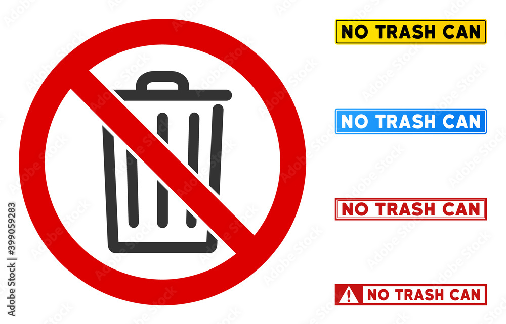 Poster no trash can sign with words in rectangular frames. illustration style is a flat iconic symbol insid
