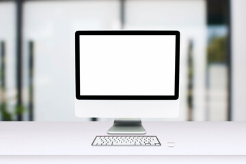 Computer monitor isolated on white screen on office style desk.