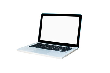 Computer monitor isolated on white screen on office style desk clipping path.