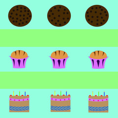 Pastry motif with various types of cakes