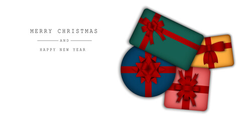 Christmas banner Christmas background design with the red gold green blue pink gift box  Christmas poster horizontal white greeting card website header