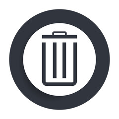 Bin icon flat vector round button clean black and white design concept isolated illustration