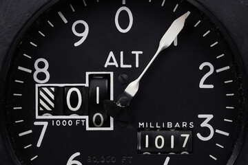 close up of analogue aviation altimeter