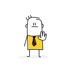 Stop sign, no entry concept. Stickman showing palm as stop sign, stay, hold or rejection gesture.