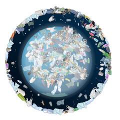 The problem of pollution of the planet. Space debris. The garbage, plastic, bags on the planet.