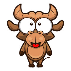 Standing Cute Buffalo Cartoon Character, best for sticker, decoration, emoticons with 2021 New year of Bull themes