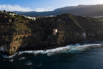Aerial view of the abandoned Casa Hamilton in Los Realejos by the sea