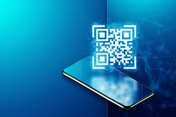QR code and smartphone, new technologies. Electronic digital technologies scanning, barcode. - obrazy, fototapety, plakaty