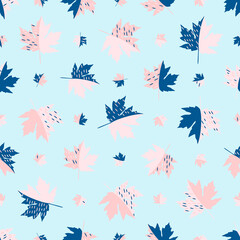 Abstract seamless pattern with colorful leaves. Beautiful textile or paper print. Vector illustration. Modern cute background.