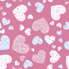 Seamless abstract pattern with hearts. Beautiful for textile or paper print. Vector illustration. Cute repeating background.
