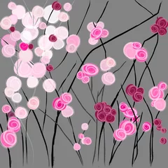 Gardinen abstract background, illustration with abstract roses, rosebush, on grey, hand drawn © Kirsten Hinte