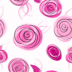 seamless floral background pattern, with abstract roses, hand drawn