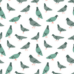 Seamless pattern with cute cartoon pigeions.