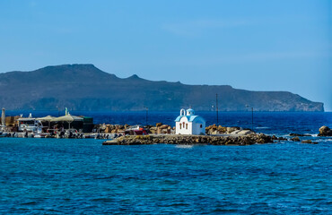 A view of  the Marine Down Galata chapel on a peninsula near Chania, Crete on a bright sunny day