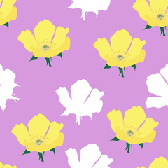 seamless pattern with flowers,yellow flower wth purple background.