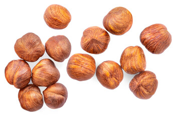 Hazelnutss isolated on white background. Creative food layout. Pattern with hazelnuts Top view. Flat lay.
