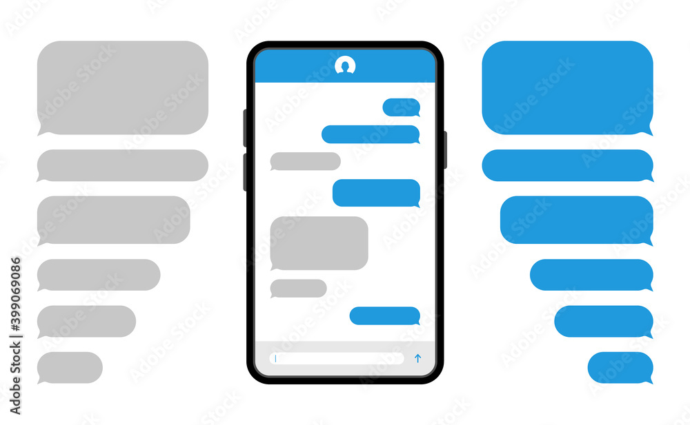 Fototapete smartphone with blue message bubbles. speech bubbles for chat. phone chat screen and text sms. messe