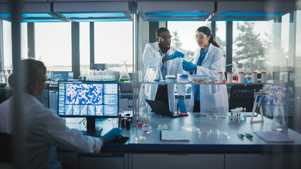 Medical Science and Biotechnology Laboratory with Diverse Team of Research Scientists Working....