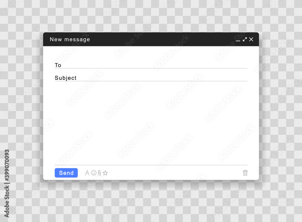 Poster blank email window. mail page interface. template email screen with mail message. webpage for intern