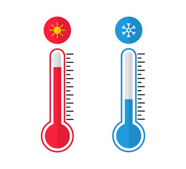 Thermometer with hot or cold temperature. Celsius meteorological thermometers for measure temperature. Forecast weather.