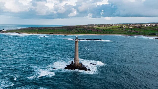 4K Hyperlapse  Sequence of La Hague, France - Aerial hyperlapse of the Goury lighthouse