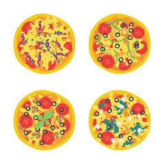 A set of pizza, isolated on white. Vector illustration