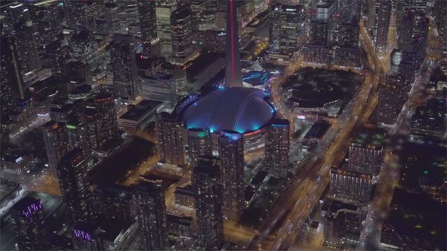 4K Aerial Sequence of Toronto, Canada - Aerial video of Toronto's Downtown at Night